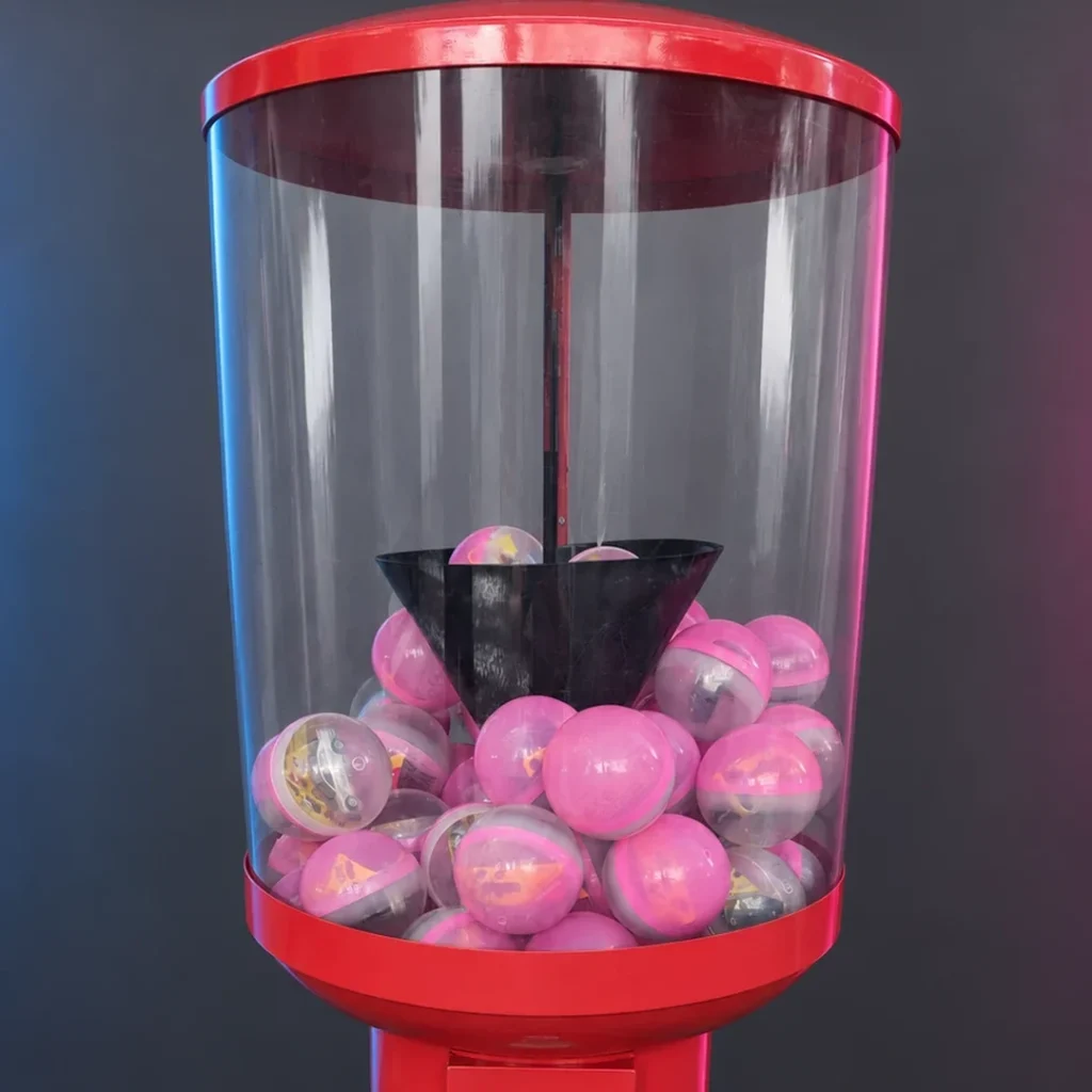 Distributeur de boules surprises rouge avec boules colorées